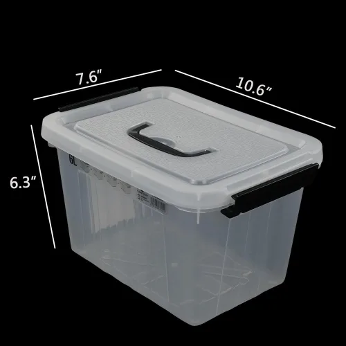 Vista 2 de Ggbin Caja de almacenamiento transparente de 6 cuartos de galón con mango negro y pestillos - Paquete de 4