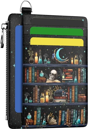 Vista 39 de Hancynir Cartera delgada para mujer con soporte para tarjetas de crédito RFID, pequeña mini funda para tarjetas con bolsillo frontal de PU, cartera