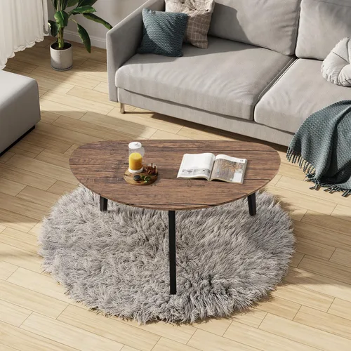 Vista 4 de Mesa de centro moderna para el espacio, mesa central ovalada simple con marco de madera para sala de estar, 19 pulgadas de profundidad x 34 pulgadas