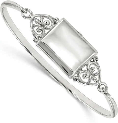 Vista 7 de Pulsera rectangular de plata de ley 925 de 0.787in con medallón de plata de ley 925 con cierre de gancho de identificación apilable para mujer