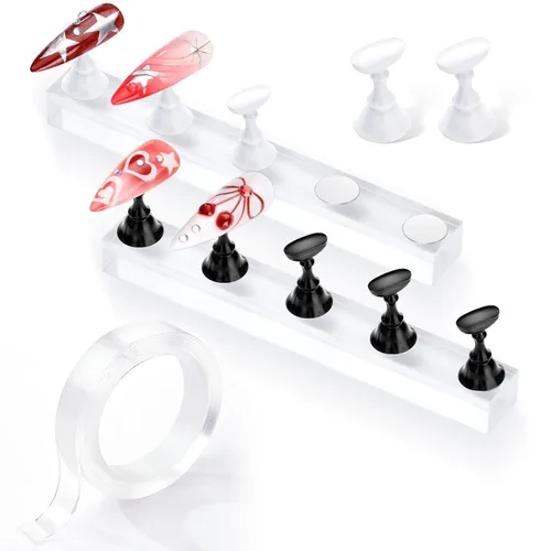Vista 14 de Makartt Soporte de uñas para uñas a presión, práctica de pintura artística, soporte magnético para pintar uñas, soporte para diseños de uñas