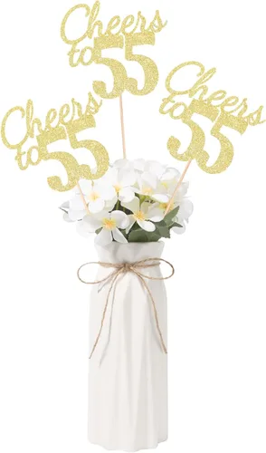 Vista 17 de Gexolenu Cheers to 21, paquete de 10 centros de mesa con purpurina dorada de doble cara para cumpleaños número 21 para mesas, palitos decorativos