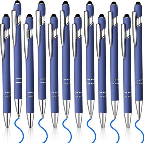 Vista 15 de 12 bolígrafos de tinta azul con punta de lápiz capacitivo, bolígrafo de metal de 0.039 pulgadas para pantallas táctiles, 2 en 1, regalo para amigos