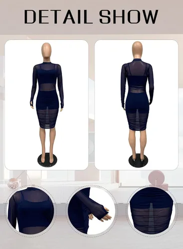 Vista 5 de Vestidos de malla para mujer, vestido sexy transparente de manga larga midi transparente