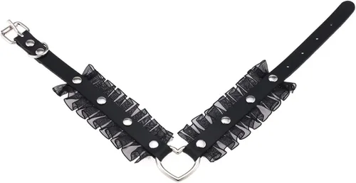 Vista 4 de eYLun Gargantilla gótica ajustable para mujer, collar de cuero punk con corazón de encaje