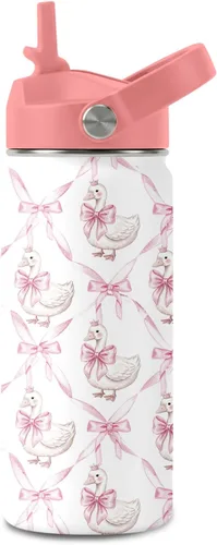 Vista 8 de Botella de agua de vaca de 16 onzas con asa y popote para niños, vasos de Vaca-Rosa