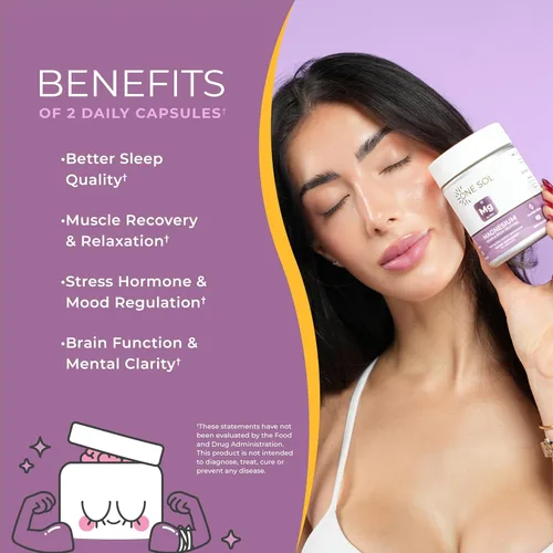 Vista 3 de One Sol Magnesio, 1378 mg Bisglicinato de Magnesio de Doble Fuente para el sueño, la relajación y la recuperación de todo el cuerpo, Alta absorción