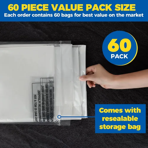 Vista 4 de 60 paquetes de bolsas para limpieza en seco para ropa de 40 pulgadas de largo - Bolsas transparentes de plástico para colgar ropa, cubierta