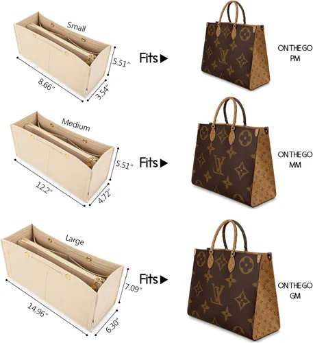 Vista 2 de LEXSION Organizador de fieltro para bolso, organizador de bolso con bolsillo desmontable con cremallera para ONTHEGO PM, 3 tamaños 8034, beige