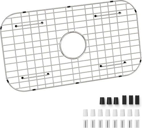 Vista 12 de Rejilla para fregadero de 18 x 12-1/2 pulgadas, drenaje centrado con radio de esquina de 1-1/2 pulgadas, material de acero inoxidable para fregadero