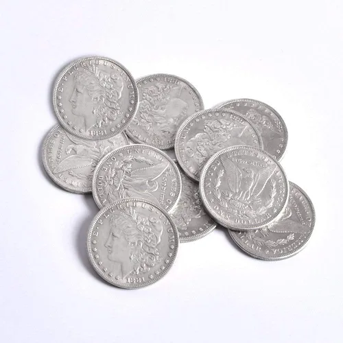 Vista 4 de blue-ther Monedas mágicas de metal, moneda de dólar de Morgan de acero, truco de magia (1.5 in de diámetro), accesorios mágicos de copia (5 unidades)