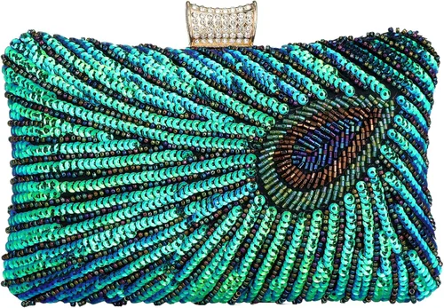 Vista 2 de BWKUNOLF Bolsos de mano de lentejuelas con cuentas de pavo real para fiesta y boda
