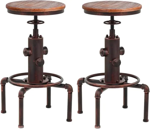 Vista 15 de American Steampunk Industrial Fire Hydrant Bar Stools (Black, Wooden Top)