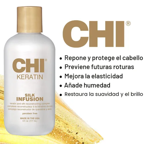 Vista 7 de CHI Infusión de seda de queratina, suero hidratante para el cabello para restaurar la suavidad y el brillo, ayuda a secar el cabello dañado, sin
