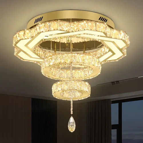 Vista 15 de Flashing God Candelabros de cristal modernos de 12 pulgadas, lámpara de techo de montaje empotrado, mini lámpara LED regulable para pasillo, lámpara