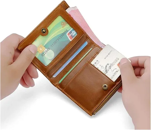 Vista 3 de MOTOZA Male Wallet Wallets Vertical Business Credit Card Holder Blocking Zipper Wallet for Men Purses (Color Brown)