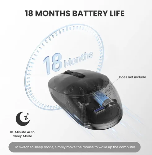 Vista 4 de TECKNET Ratón inalámbrico Bluetooth, receptor USB-A Bluetooth 5.0 y 2.4G, compacto y portátil, clic silencioso, diseño ergonómico simétrico, batería