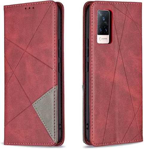 Vista 9 de Funda con tapa para Vivo Y11, Y15, Y12 e Y17, diseño de rombos de piel sintética, con función atril, cierre magnético, para Vivo Y11/Y15/Y12/Y17