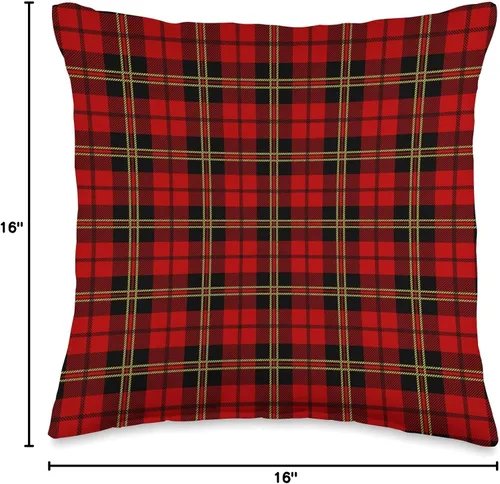 Vista 4 de Christmas Holiday Tartan Plaid Patterns Cojín de tartán rojo, negro y amarillo, 16 x 16 pulgadas, multicolor