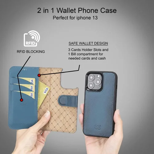 Vista 2 de BOULETTA Funda para iPhone 13 Pro de piel, magnética, desmontable, bloqueo RFID, compatible con Magsafe con 3 ranuras para tarjetas y soporte de 6.1