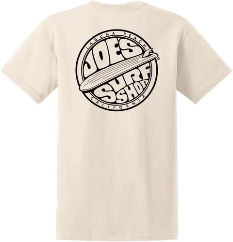 Vista 25 de Joe's Surf Shop - Camisetas de algodón pesado con gráficos en tamaño regular, grande y alto Logotipo de Longboard Ash / Sand