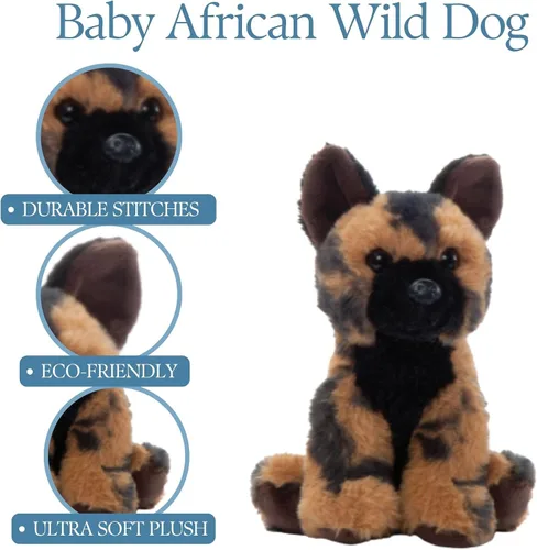 Vista 9 de The Petting Zoo Peluche de perro salvaje africano, regalos para niños, animales salvajes del zoológico Onez Babiez, juguete de peluche de perro