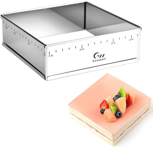 Vista 11 de Molde de anillo extensible de acero inoxidable para tartas con forma cuadrada desmontable, molde de mousse antiadherente para herramientas