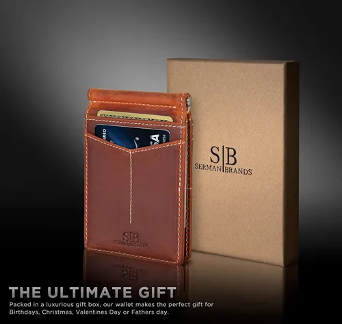 Vista 46 de SERMAN BRANDS RFID Blocking Wallet Slim Bifold - Genuine Leather Minimalist Front Pocket Wallets for Men with Money Clip Gift