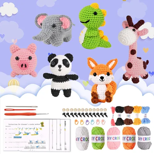 Vista 6 de Wunila Kit de ganchillo de 6 piezas para principiantes, manualidades para adultos, grandes regalos para amantes del ganchillo, kits de animales