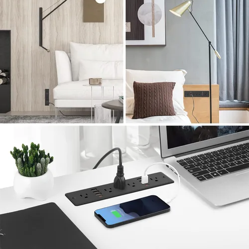Vista 7 de HHSOET Regleta de enchufes empotrada de 13 en 1 con enchufe plano, tomacorriente para muebles de carga rápida con USB, enchufe de protección contra