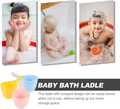 Vista 7 de Paquete de 3 cucharones de agua de plástico de 7.08 x 4.13 x 3.93 pulgadas, tazas de agua multiusos para baño, cabello, champú y cocina, diseño
