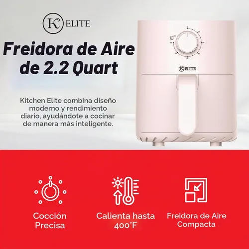 Vista 3 de Kitchen Elite Freidora de aire mecánica con temporizador de perilla manual Rosa