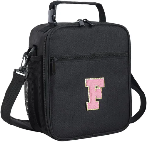 Vista 104 de ELEFOCUS Lonchera aislada con inicial para mujeres y hombres, bolsa de almuerzo personalizada con monograma con correa de hombro ajustable