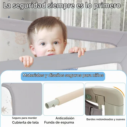 Vista 4 de BABY JOY Riel de cama para niños pequeños, rieles laterales de seguridad extra largos de elevación vertical de 59 pulgadas con doble bloqueo Gris