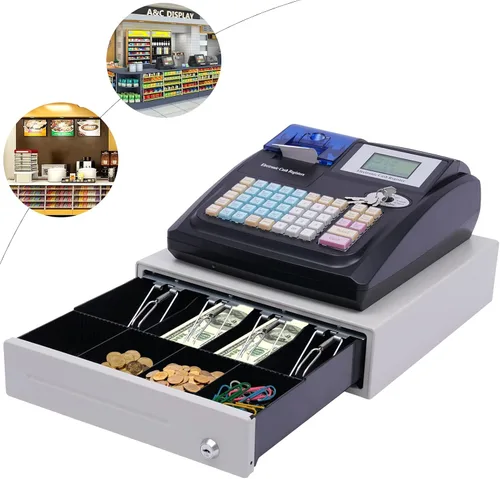 Vista 9 de Caja registradora electrónica con impresoras de recibos y diarios, teclado elevado de 48 teclas, 8 cajas registradoras LED digitales para pequeñas