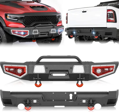 Vista 15 de YZONA Parachoques delantero y trasero compatible con Land Rover Discovery 2 1999-2004 Parachoques Rock Crawler con placa de cabrestante, receptor