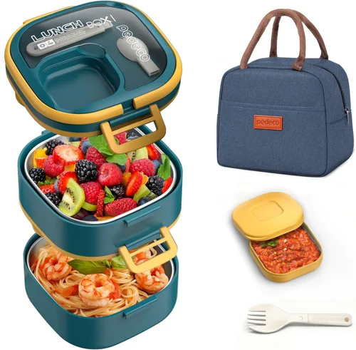 Vista 15 de PEDECO - Caja azul individual Bento, utensilios divisores extraíbles, aptos para microondas Single compartment w/ removable divider Customize