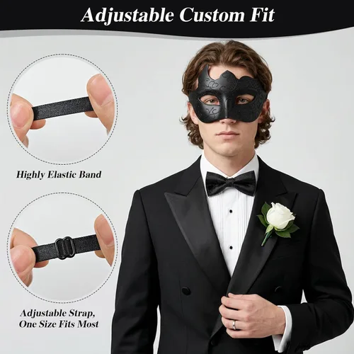 Vista 4 de Máscara de mascarada para hombre con pajarita, disfraz de fiesta de Halloween, Mardi Gras