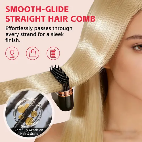 Vista 2 de Mini cepillo alisador de pelo, alisador de pelo portátil, peine alisador de viaje inalámbrico para mujeres, cepillo de calentamiento rápido