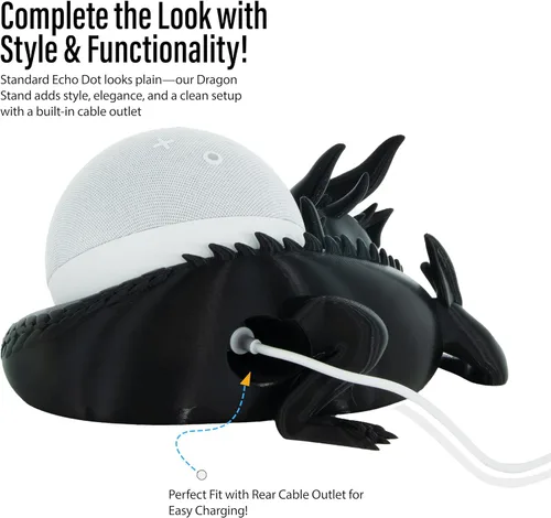Vista 3 de Costume Wizard Soporte Dragon para Echo Dot 4ª/5ª generación, 3D impreso Dragon Amazon Echo altavoces de escritorio, soporte para Echo Dot 5ª Negro