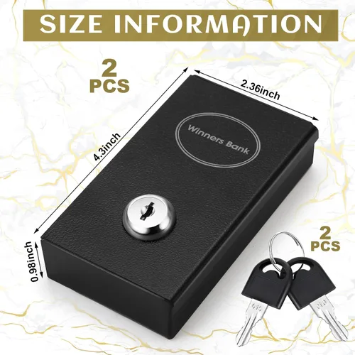 Vista 2 de Reallnaive Paquete de 2 cajas de metal portátiles para jugadores, caja de dinero de casino con 2 llaves, tamaño de bolsillo, caja fuerte para Negro