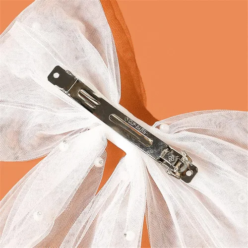 Vista 5 de Clip de velo de velo para novia, horquillas de velo con pinzas para el cabello con lazo de malla de perlas (negro)