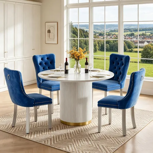 Vista 17 de SSLine 41.3 in Round Sintered Stone Dining Table for 4 Fluted Pedestal Base