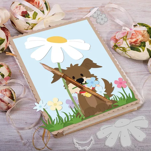 Vista 2 de INFUNLY Troqueles de metal para cortar perros y casas, troquelados en relieve, plantilla de plantilla de flores troqueladas para álbumes