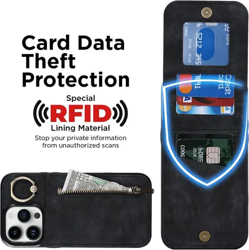 Vista 7 de Asuwish Funda de teléfono para iPhone 14 Pro Max de 6.7 pulgadas con protector de pantalla y soporte de tarjeta RFID, soporte de anillo de cuero