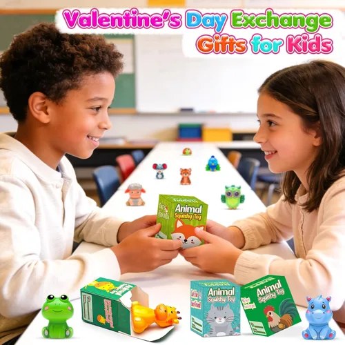 Vista 4 de vewicokop Regalos del día de San Valentín para niños con juguetes blandos de animales, paquete de 24 juguetes de alivio del estrés de aumento lento