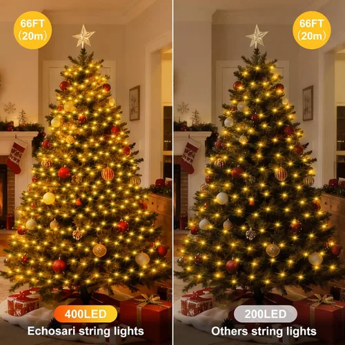 Vista 2 de echosari Guirnalda de 400 Luces LED de Navidad Conectables, Luces de Cadena Extra Largas de 66 Pies para Exteriores Conectables de Extremo a Extremo