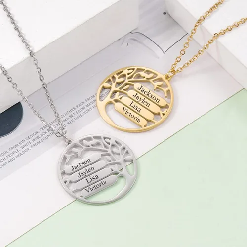Vista 4 de Collar con colgante de árbol de la vida, con nombres personalizados, collar de árbol familiar para abuela, amigas, Día de la Madre, regalos para mamá