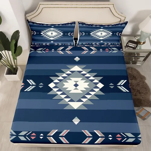 Vista 27 de Juego de sábanas bajeras de diseño nativo americano del suroeste para niños, niñas y adolescentes, juego de ropa de cama tribal para niños, niñas