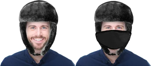 Vista 4 de Gorro trampero de piel sintética Ushanka con máscara facial resistente al viento